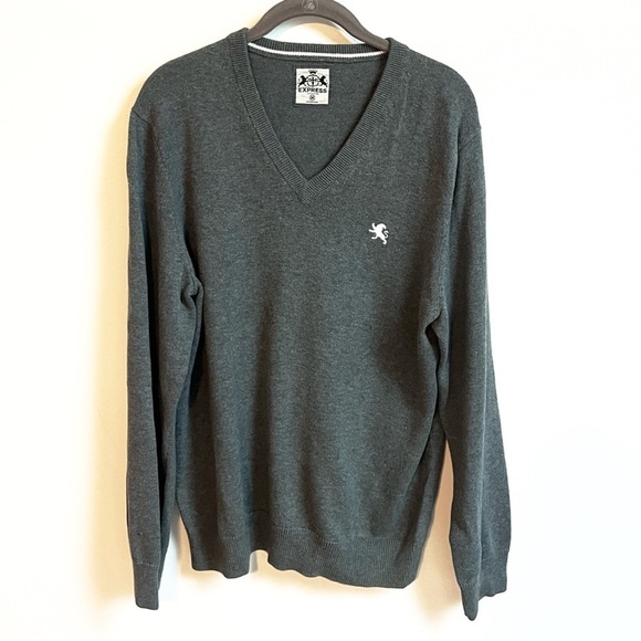 Expres Men’s Cotton V Neck Sweater Long Sleeve Solid Gray Pullover Y2K Medium - Picture 1 of 6